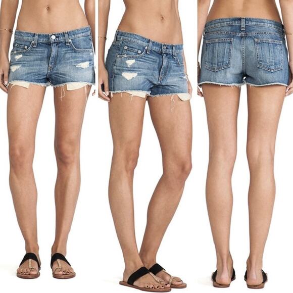rag & bone / JEAN The Mila Short Moss w/ Holes Distressed Denim Cutoff Shorts 29 - Picture 2 of 12